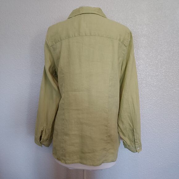 J. Jill Lime Green 100% Linen Long Sleeve Button Down Size M - Picture 9 of 13